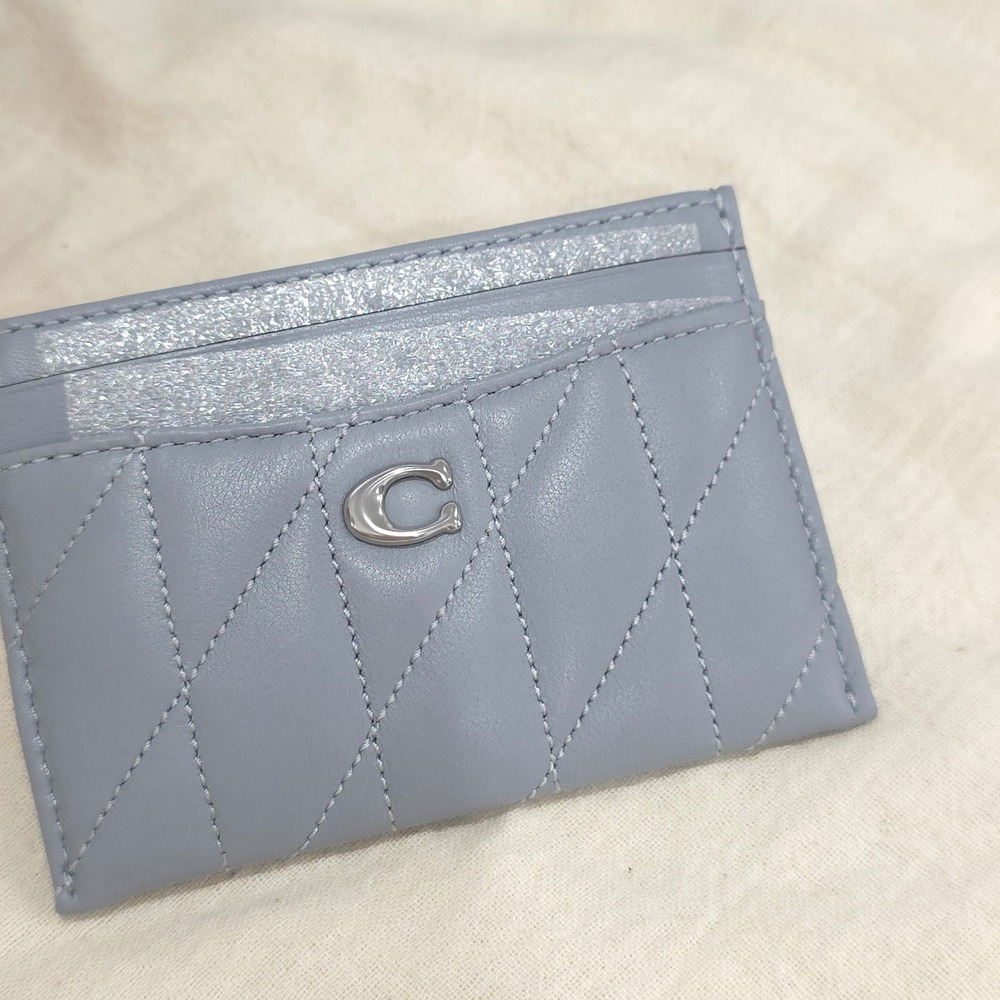 COACH Card Case With Pillow Quilting In Silver/grey Blue